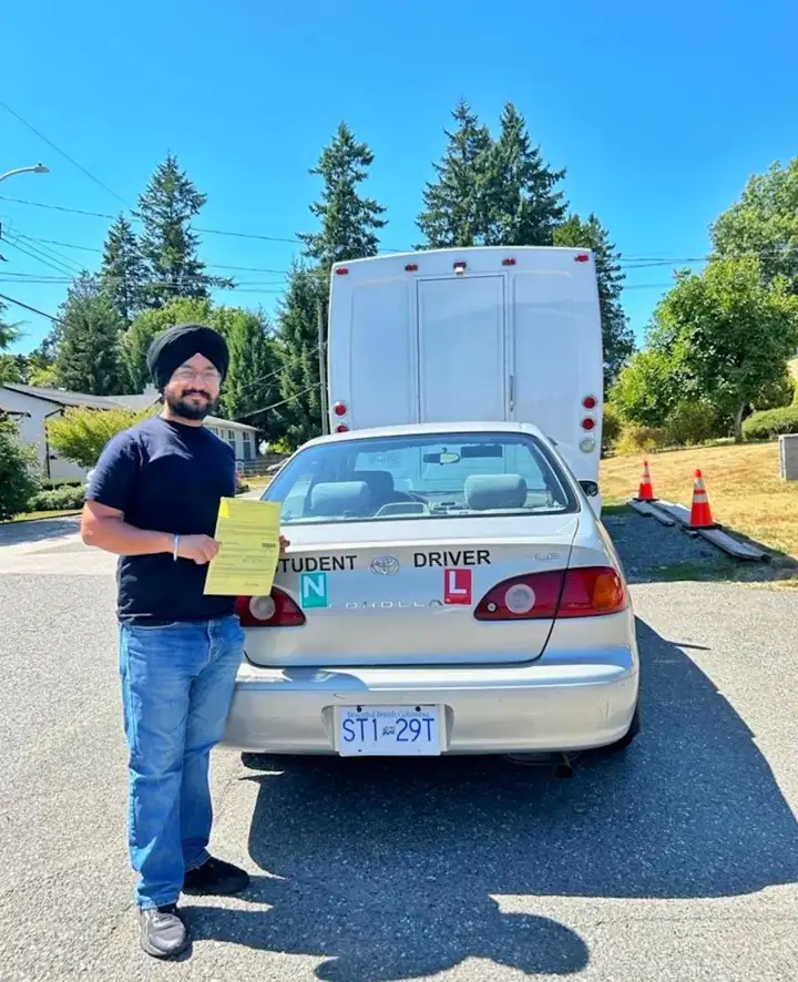 An ADS Driving School student after passing the road test